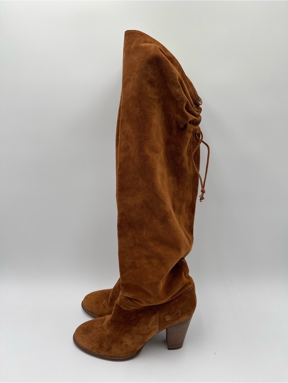 Anthropologie Miss Albright Fulton Knee High Boots Size 7.5 Brown Suede Pull On - Picture 2 of 11